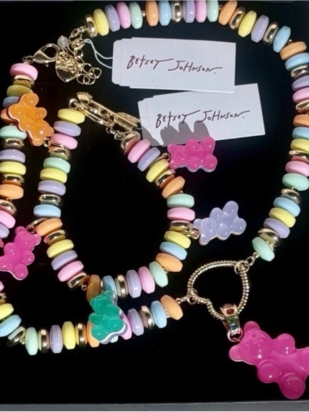 Betsey Johnson Pastel Candy Gummy Bear Necklace & Bracelet Set